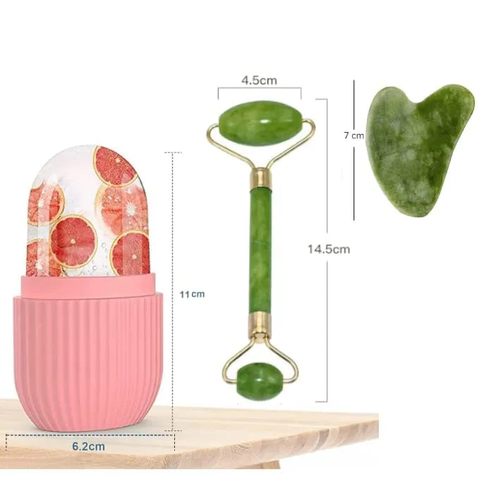Ice Roller & Gua Sha Facial Massager Set - use